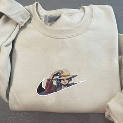 luffy nike embroidered crewneck, one piece embroidered sweatshirt, inspired embroidered manga anime hoodie 2