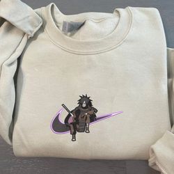 madara nike embroidered crewneck, naruto embroidered sweatshirt, inspired embroidered manga anime hoodie