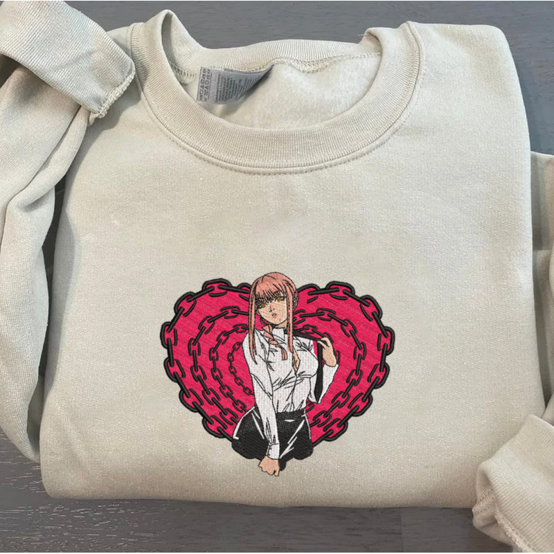 Makima Embroidered Crewneck, Chainsaw Man Embroidered Sweatshirt, Inspired Embroidered Manga Anime Hoodie 1.jpg