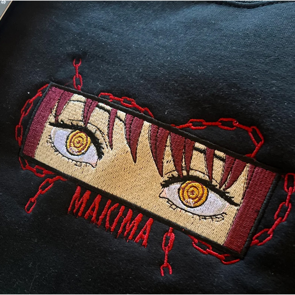 Makima Embroidered Crewneck, Chainsaw Man Embroidered Sweatshirt, Inspired Embroidered Manga Anime Hoodie.jpg