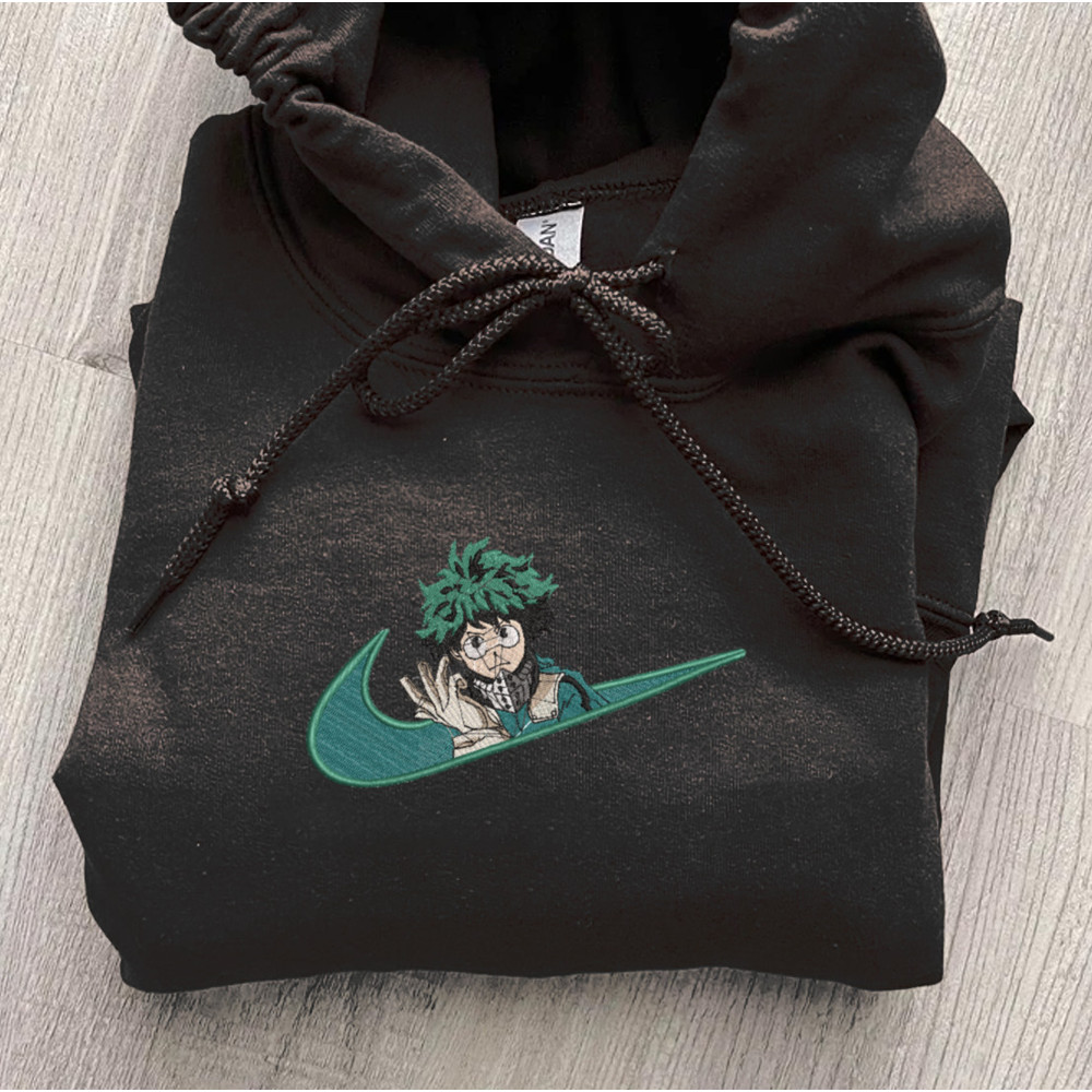 Midoriya Nike Embroidered Crewneck, My Hero Academia Embroidered Sweatshirt, Inspired Embroidered Manga Anime Hoodie.jpg
