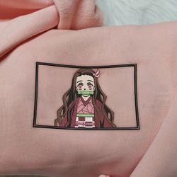 nezuko embroidered crewneck, demon slayer embroidered sweatshirt, inspired embroidered manga anime hoodie 1