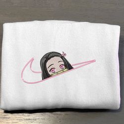 nezuko nike embroidered crewneck, demon slayer embroidered sweatshirt, inspired embroidered manga anime hoodie 1