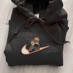 pain nike embroidered crewneck, naruto embroidered sweatshirt, inspired embroidered manga anime hoodie