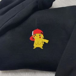 pikachu embroidered crewneck, pokemon embroidered sweatshirt, inspired embroidered manga anime hoodie
