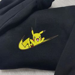 pikachu nike embroidered crewneck, pokemon embroidered sweatshirt, inspired embroidered manga anime hoodie