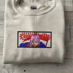 power embroidered crewneck, chainsaw man embroidered sweatshirt, inspired embroidered manga anime hoodie