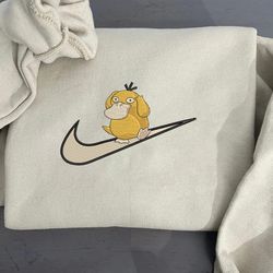 psyduck nike embroidered crewneck, pokemon embroidered sweatshirt, inspired embroidered manga anime hoodie