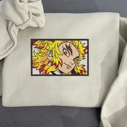 rengoku embroidered crewneck, demon slayer embroidered sweatshirt, inspired embroidered manga anime hoodie 2
