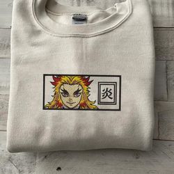 rengoku embroidered crewneck, demon slayer embroidered sweatshirt, inspired embroidered manga anime hoodie 4