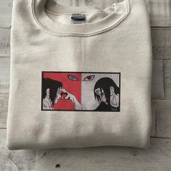sasuke and itachi embroidered crewneck, naruto shippuden embroidered sweatshirt, inspired embroidered manga anime hood