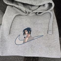 sasuke nike embroidered crewneck, naruto embroidered sweatshirt, inspired embroidered manga anime hoodie 1