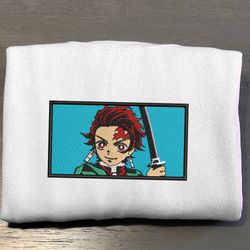 tanjiro embroidered crewneck, demon slayer embroidered sweatshirt, inspired embroidered manga anime hoodie 4