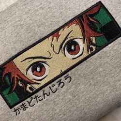 tanjiro embroidered crewneck, demon slayer embroidered sweatshirt, inspired embroidered manga anime hoodie 6