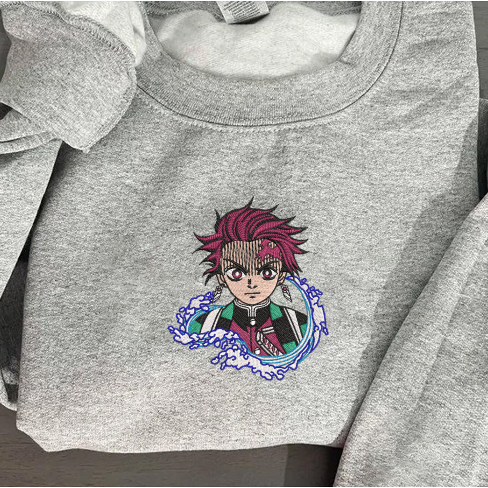 Tanjiro Embroidered Crewneck, Demon Slayer Embroidered Sweatshirt, Inspired Embroidered Manga Anime Hoodie 7.jpg