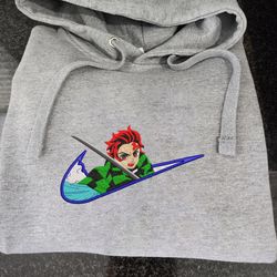tanjiro nike embroidered crewneck, demon slayer embroidered sweatshirt, inspired embroidered manga anime hoodie