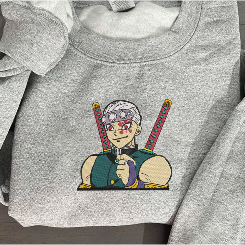 Uzui Embroidered Crewneck, Demon Slayer Embroidered Sweatshirt, Inspired Embroidered Manga Anime Hoodie.jpg