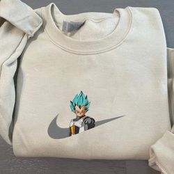 vegeta nike embroidered crewneck, dragon ball embroidered sweatshirt, inspired embroidered manga anime hoodie