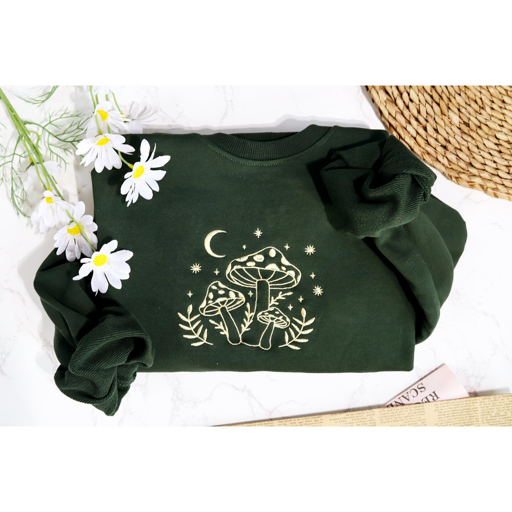 Retro mushroom embroidered crewneck green sweatshirt,trendy sweatshirt,mushroom lovers gift, Personalized Gifts For Mom.jpg