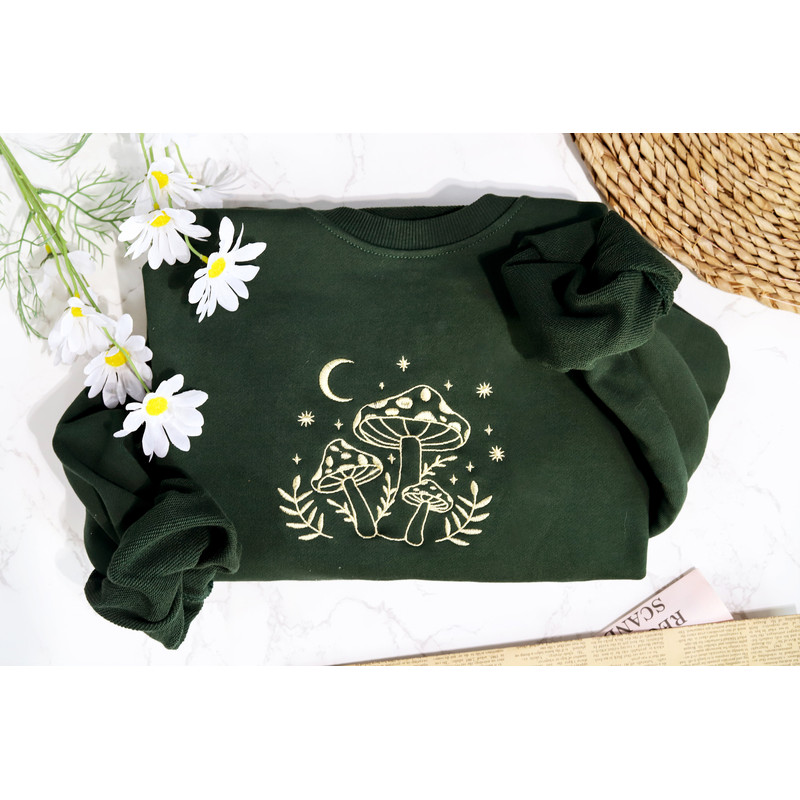 Retro mushroom embroidered crewneck green sweatshirt,trendy sweatshirt,mushroom lovers gift, Personalized Gifts For Mom.jpg