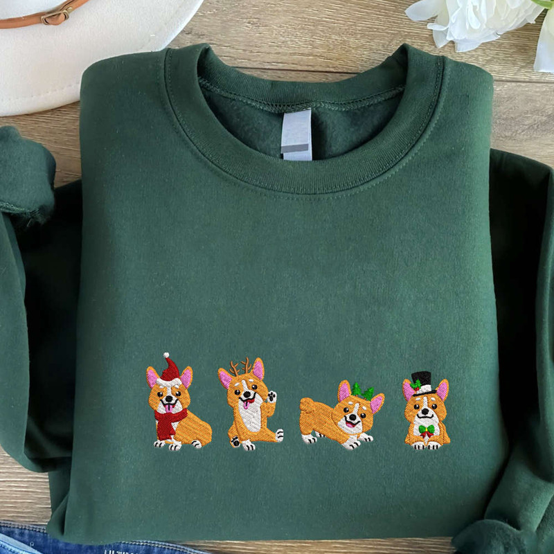 Christmas Corgi Embroidered Sweatshirt, Cute Dogs Embroidered Sweatshirt, Christmas Gift.jpg