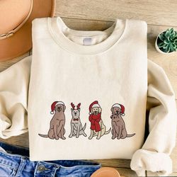 christmas dogs embroidered sweatshirt, cute dogs embroidered sweatshirt for pet lover
