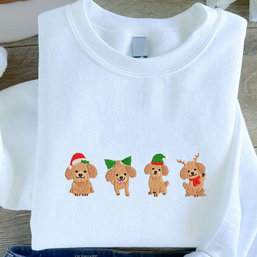 Christmas Dogs Embroidered Sweatshirt, Dogs Embroidered Sweatshirt For Christmas.jpg