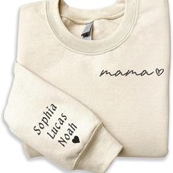 cools love personalized embroidered mama sweatshirts for women, mama est 2023 sweatshirt with kids names