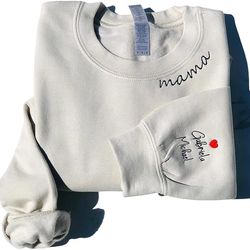 custom mama embroidered sweatshirt with kids names sleeve, new mom gift personalized, mama sweatshirt