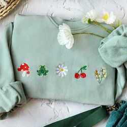 cute daisy mushroom embroidered sweatshirt, embroidered mushroom, crewneck sweatshirt, vintage sweatshirt