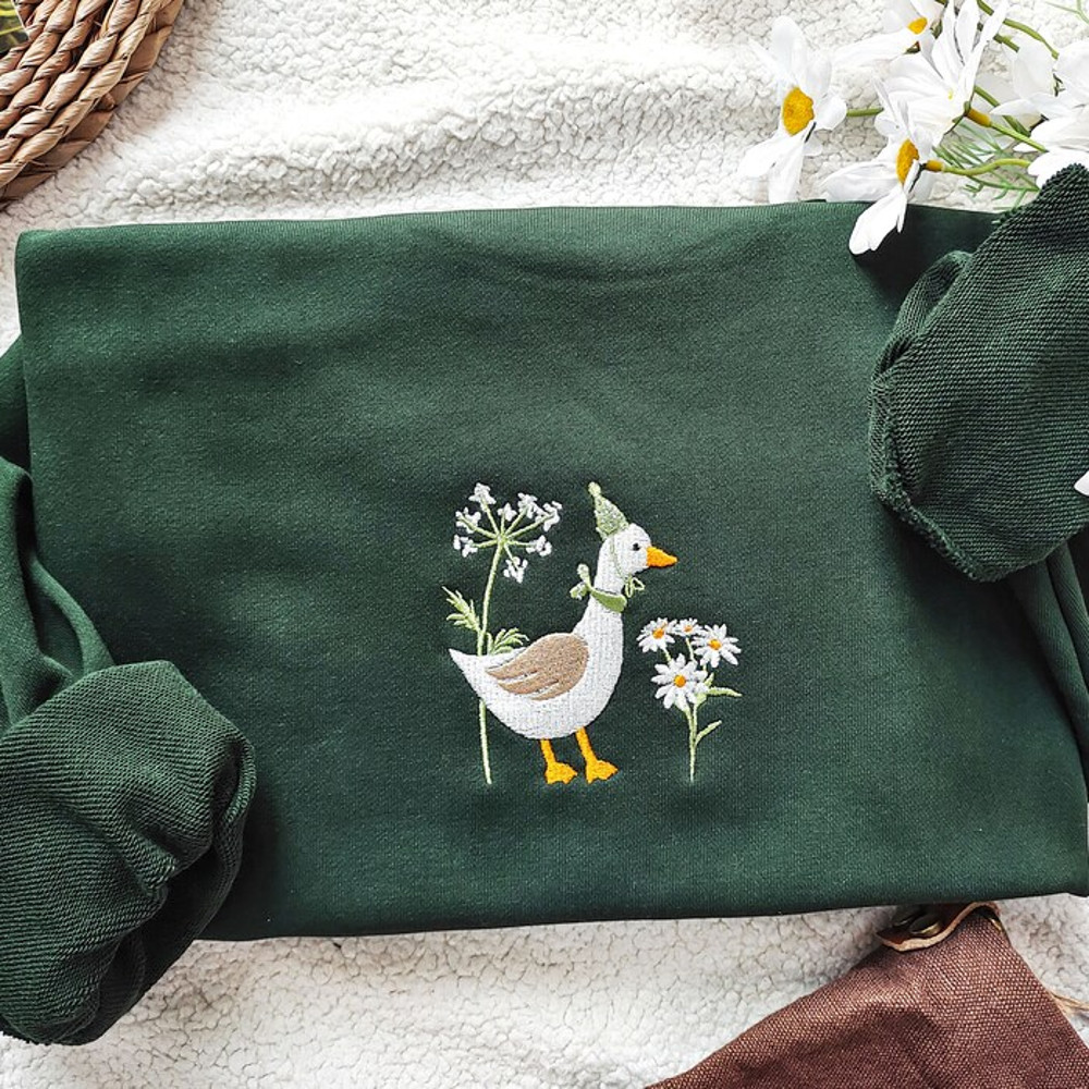 Cute Embroidered Duck Sweatshirt,Goose And Daisy Embroidered Crewneck, Funny Sweatshirt, Silly Goose,Animal Lover Gift.jpg