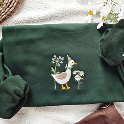 cute embroidered duck sweatshirt, goose and daisy embroidered crewneck, funny sweatshirt, silly goose, animal lover gift