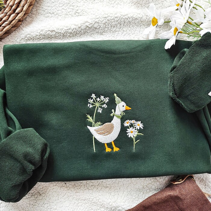 Cute Embroidered Duck Sweatshirt,Goose And Daisy Embroidered Crewneck, Funny Sweatshirt, Silly Goose,Animal Lover Gift.jpg