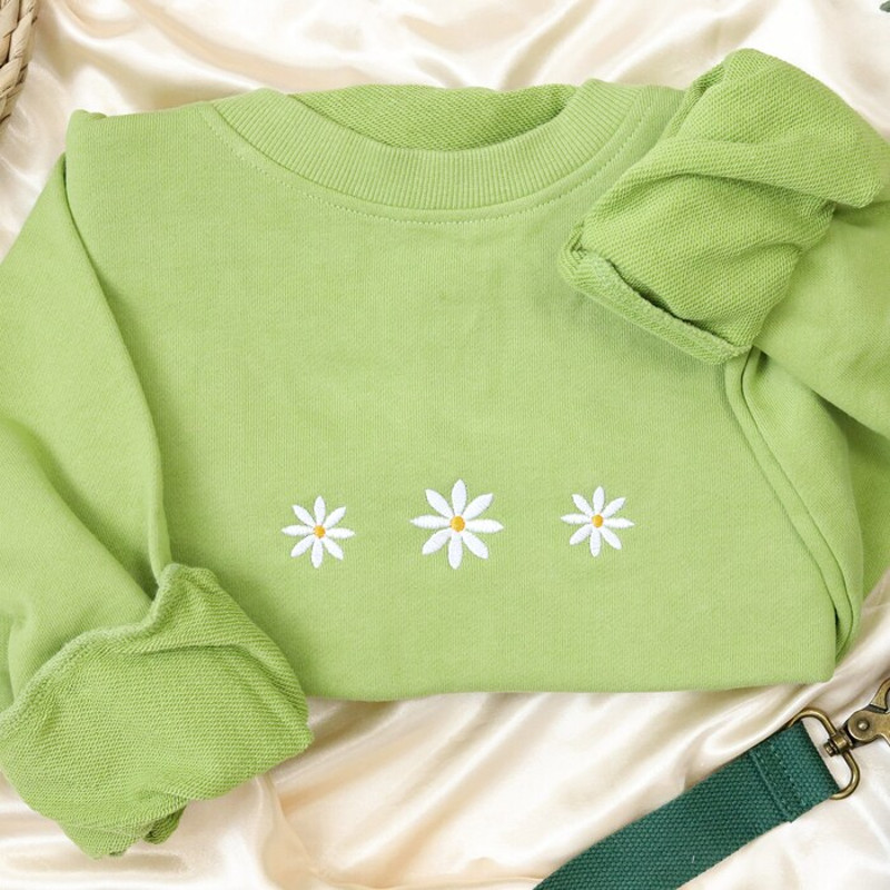 Daisies Embroidered Sweatshirt,Embroidered Crewneck,Floral Embroidered Sweatshirt,Best Friends Gift.jpg