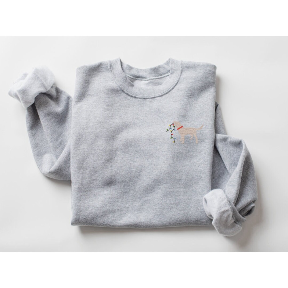Dog Embroidered Sweatshirt, Christmas Lights And Yellow Labrador, For Dog Lover.jpg