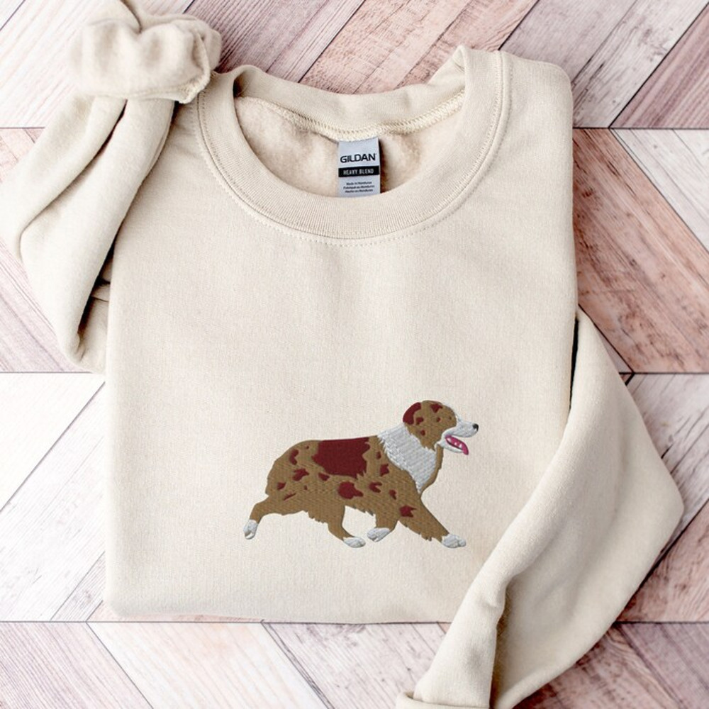 Embroidered American Shepherd Sweatshirt, Mini American Shepherd Crewneck, Embroidery, MAS Mom Gift, Cute Red Merle American Shepherd Shirt.jpg