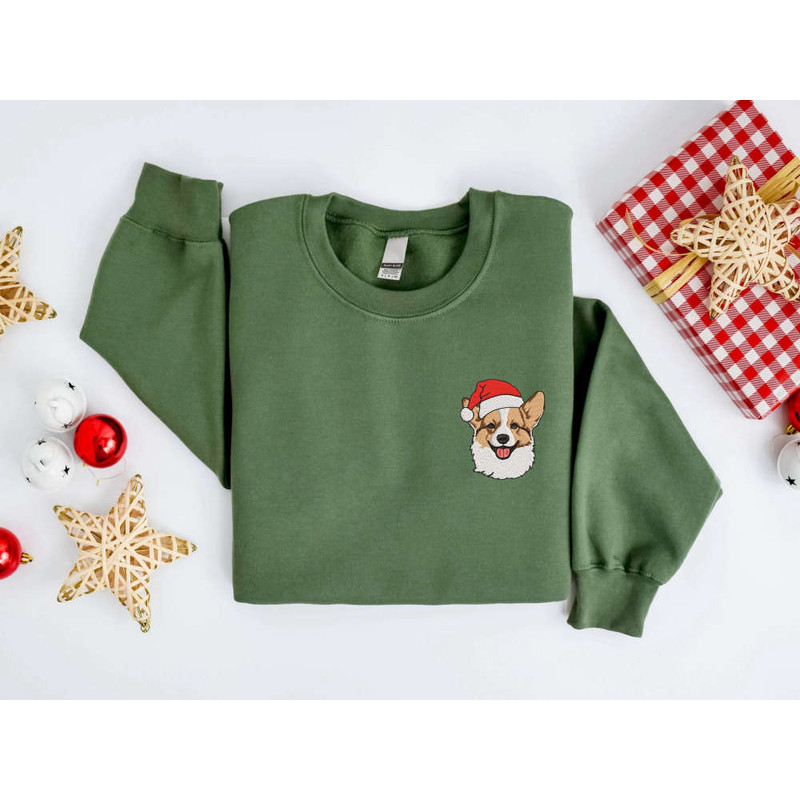 Embroidered Christmas Corgi Dog Sweatshirt, Embroidered Sweater For Family.jpg