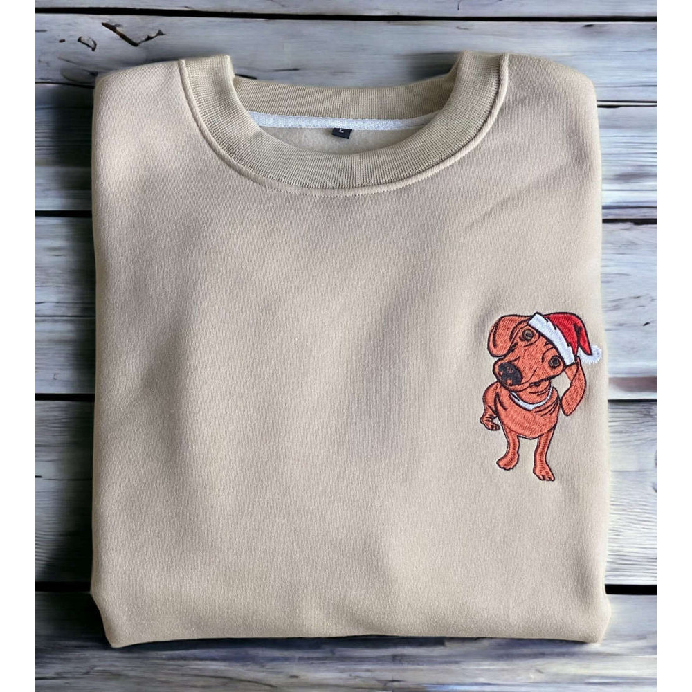 Embroidered Christmas Dog Sweatshirt Embroidered Dachshund Santa Dog Sweater For Family.jpg