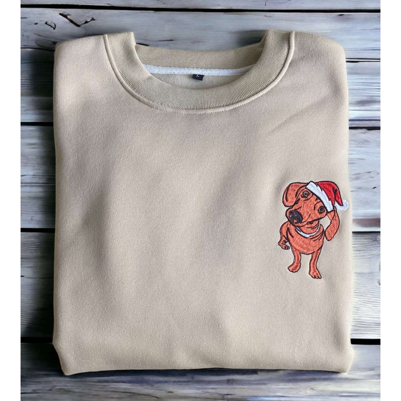 Embroidered Christmas Dog Sweatshirt Embroidered Dachshund Santa Dog Sweater For Family.jpg