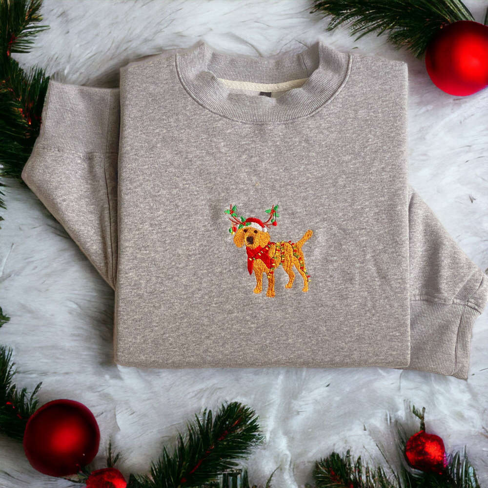 Embroidered Christmas Dog Sweatshirt, Beagle Reindeer Santa Dog Sweater For Family.jpg