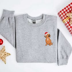embroidered christmas dog sweatshirt, dachshund santa dog christmas sweater for family