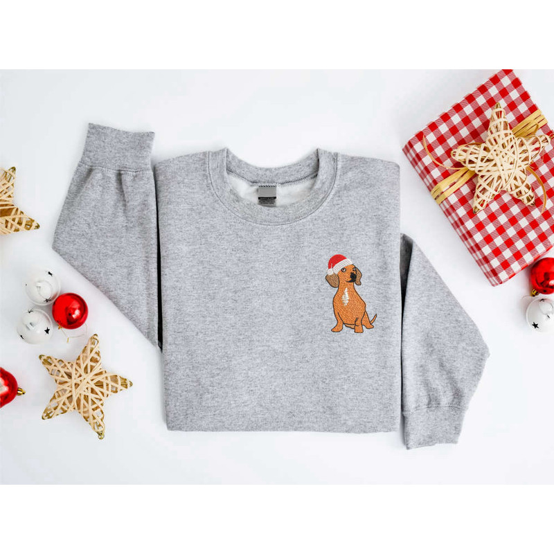 Embroidered Christmas Dog Sweatshirt, Dachshund Santa Dog Christmas Sweater For Family.jpg