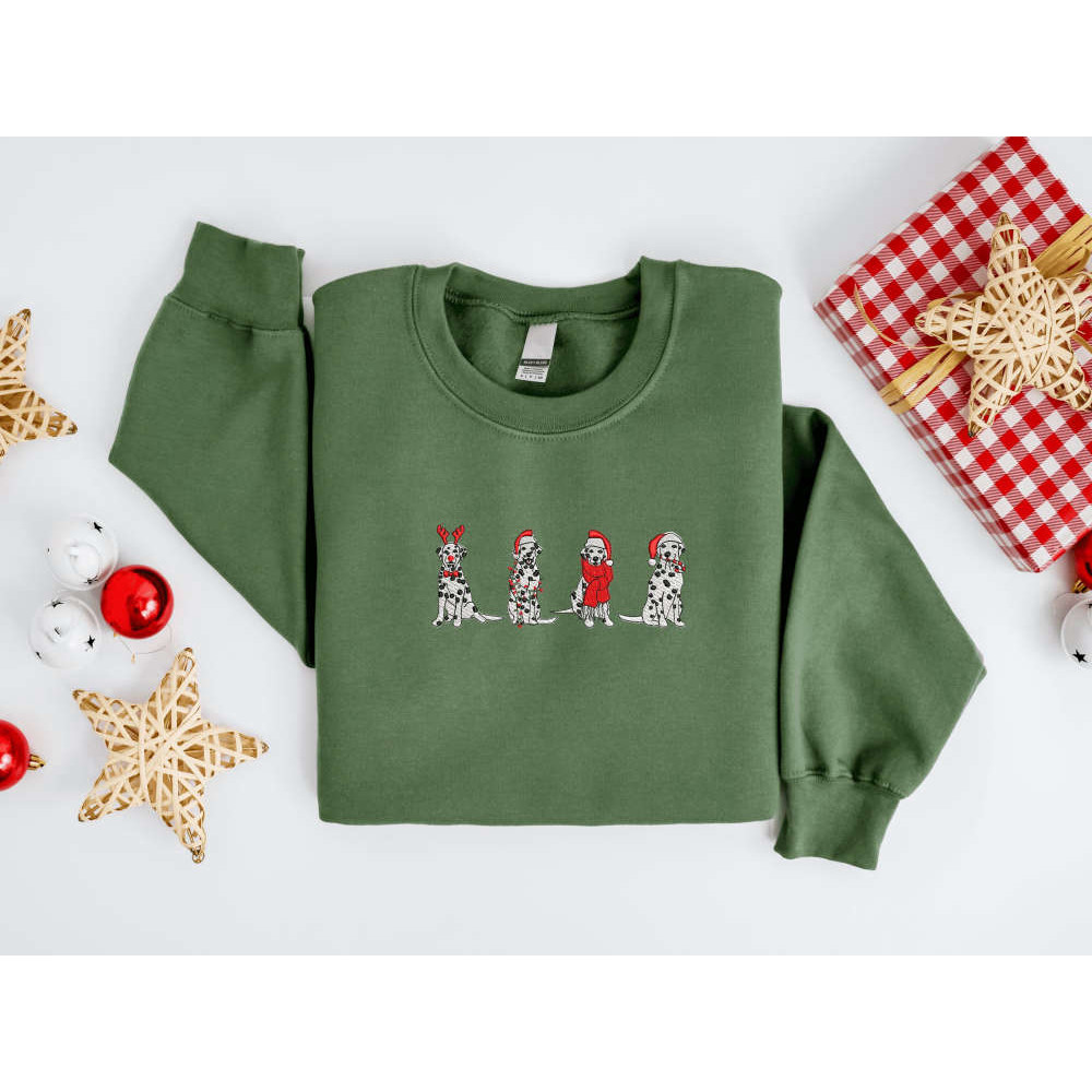 Embroidered Christmas Dog Sweatshirt, Embroidered Dalmatian Dog Sweater For Dog Lover.jpg
