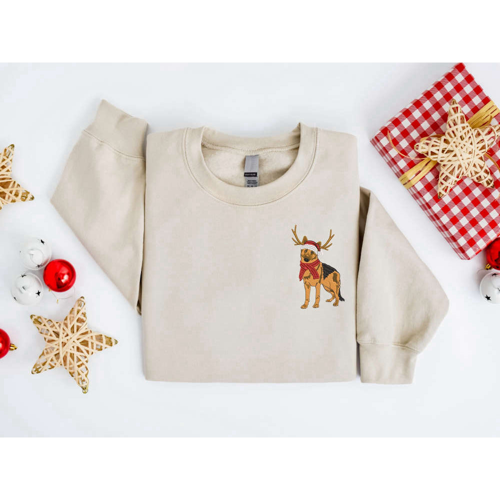 Embroidered Christmas Dog Sweatshirt, German Shepherd Reindeer Christmas For Family.jpg