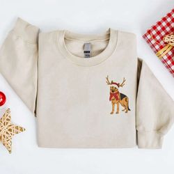 embroidered christmas dog sweatshirt, german shepherd reindeer christmas for family