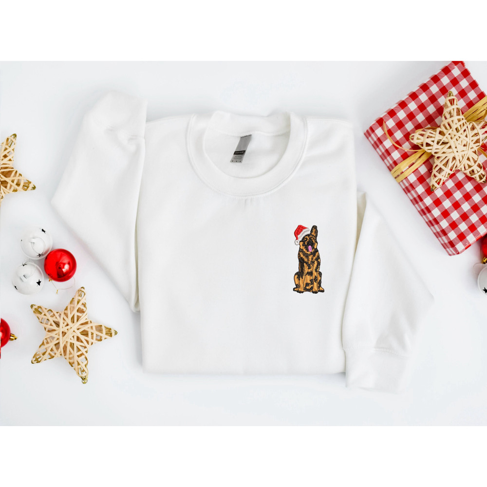 Embroidered Christmas Dog Sweatshirt, German Shepherd Santa Dog Sweater For Family.jpg