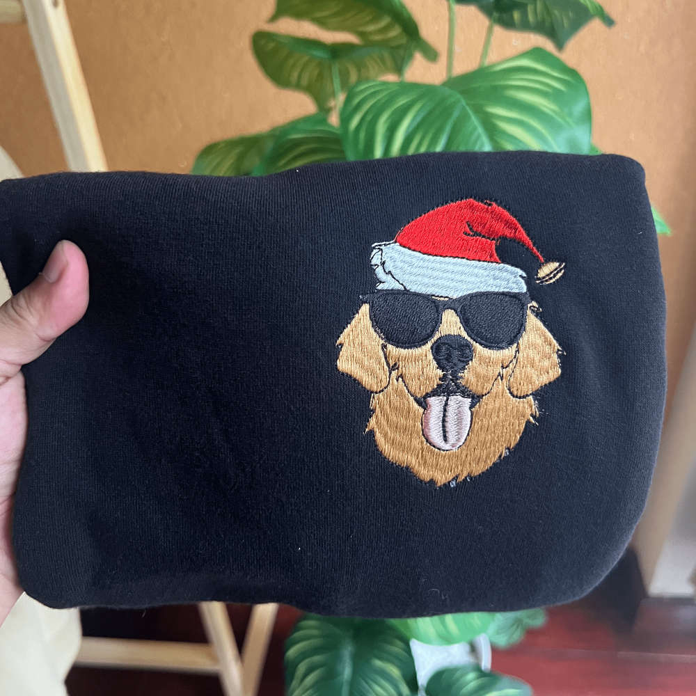Embroidered Christmas Dog Sweatshirt, Golden Dog Christmas Sweatshirt For Family.jpg
