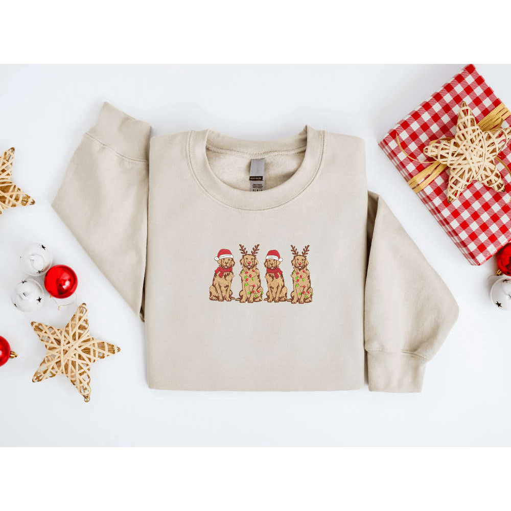 Embroidered Christmas Dog Sweatshirt, Golden Retriever Dog Christmas Sweater For Christmas.jpg