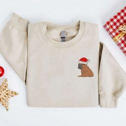 embroidered christmas dog sweatshirt, pug santa dog christmas sweater