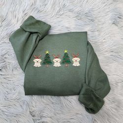 embroidered christmas dogs sweatshirt, christmas happy dogs with christmas tree embroidered
